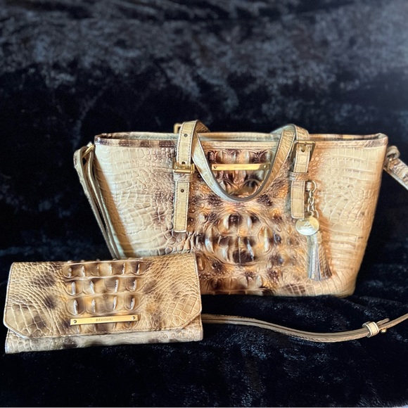 Brahmin Handbags - AUTHENTIC BRAHMIN MINI ASHER AND MATCHING ADDY WALLET GOLD/CREAM LEOPARD
